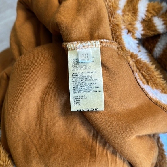 Free People Breton Striped Pullover Sherpa Fall Sweater Tan Camel White Small - Picture 6 of 11